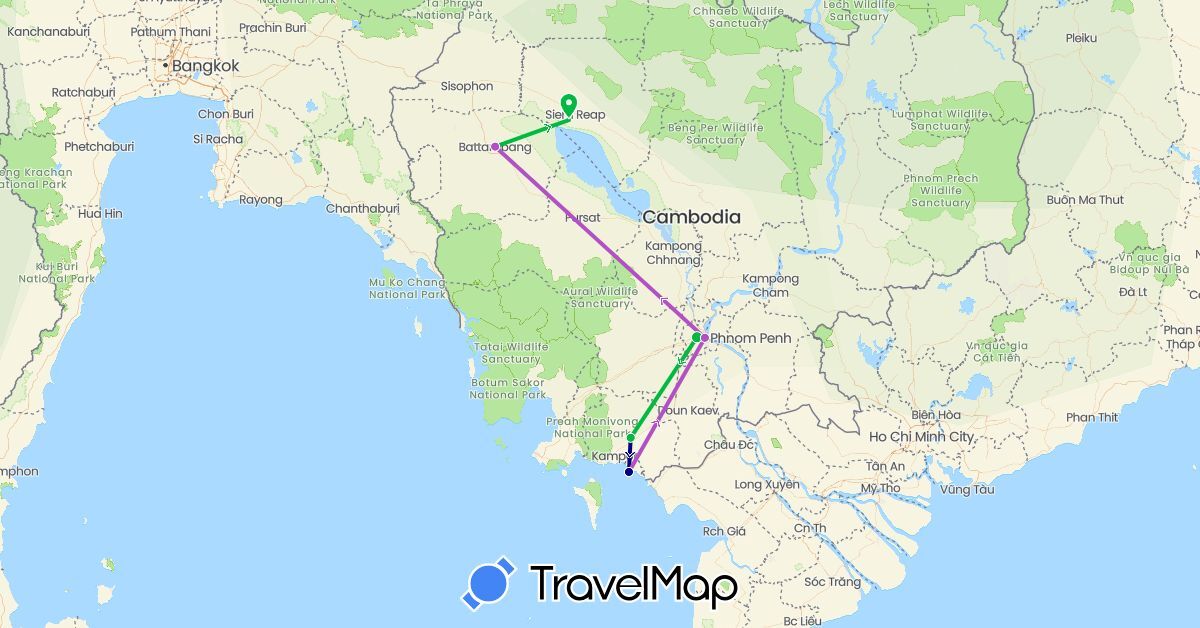 TravelMap itinerary: driving, bus, train in Cambodia (Asia)